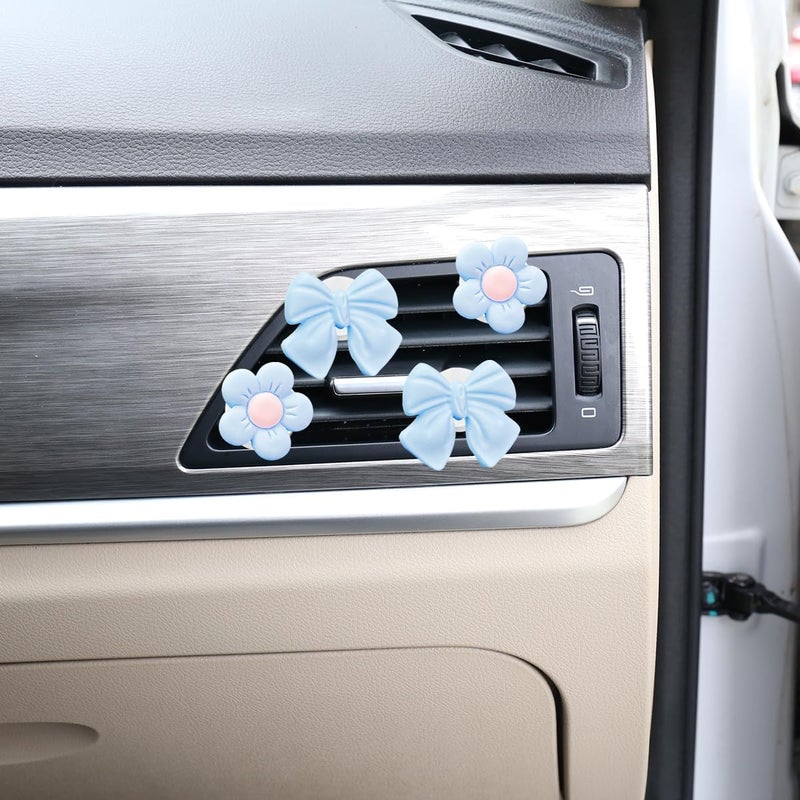 FALVFUN 8PCS Car Air Vent Clips, Cute Bow & Sunflower Vehicle Vent Decorations Charm, Aesthetic Automotive Interior Outlet Ornament Accessories, Universal for SUV Sedan Truck (Blue) - Image 3
